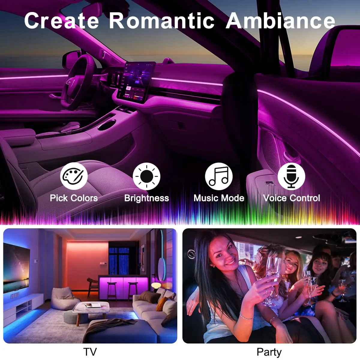 RGB LED Car Ambient Light Kit  - đánh giá và giá Led Ambient Interior Car Lights App Control