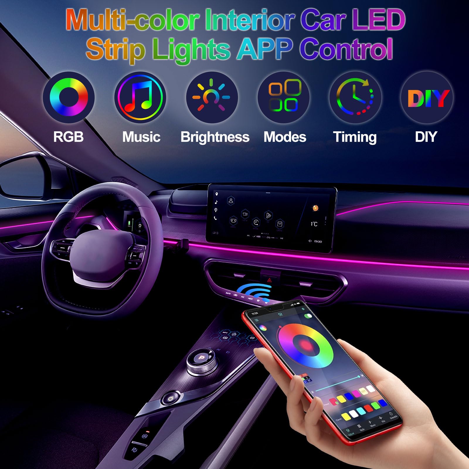 DIY Flexible Neon Light 12V RG - đánh giá và giá Led Ambient Interior Car Lights App Control