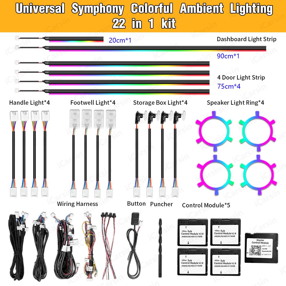 C2 64 Colors Dynamic Symphony  - đánh giá và giá Led Ambient Interior Car Lights App Control