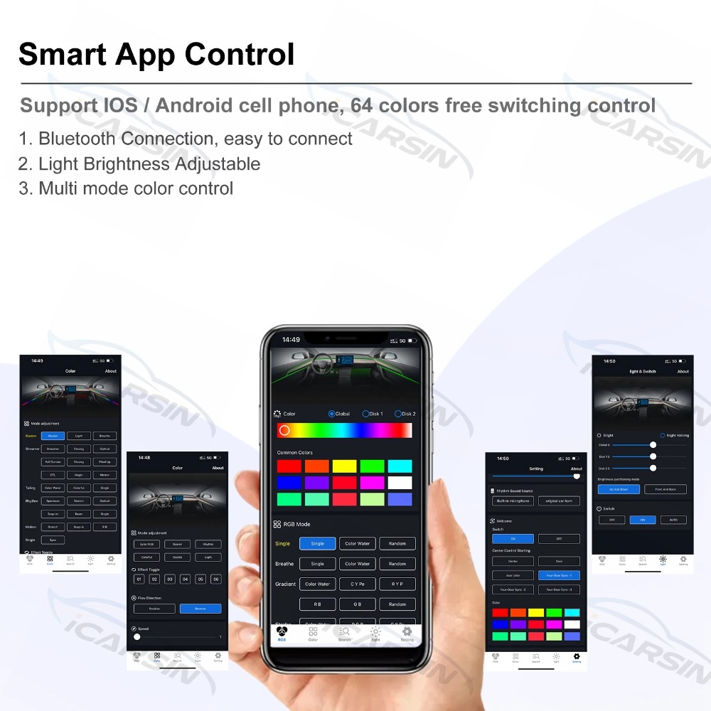 C2 64 Colors Dynamic Symphony  - đánh giá và giá Led Ambient Interior Car Lights App Control